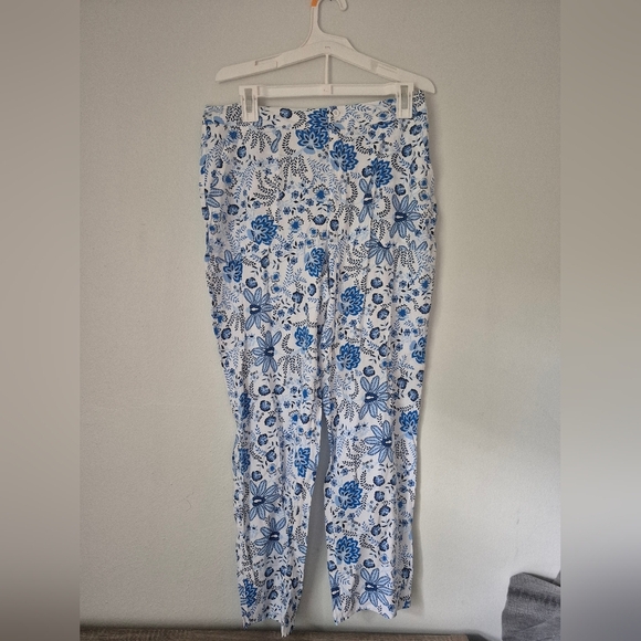 Stella Parker Floral Blue White Paisley Flowy Boho Pants - Picture 1 of 4